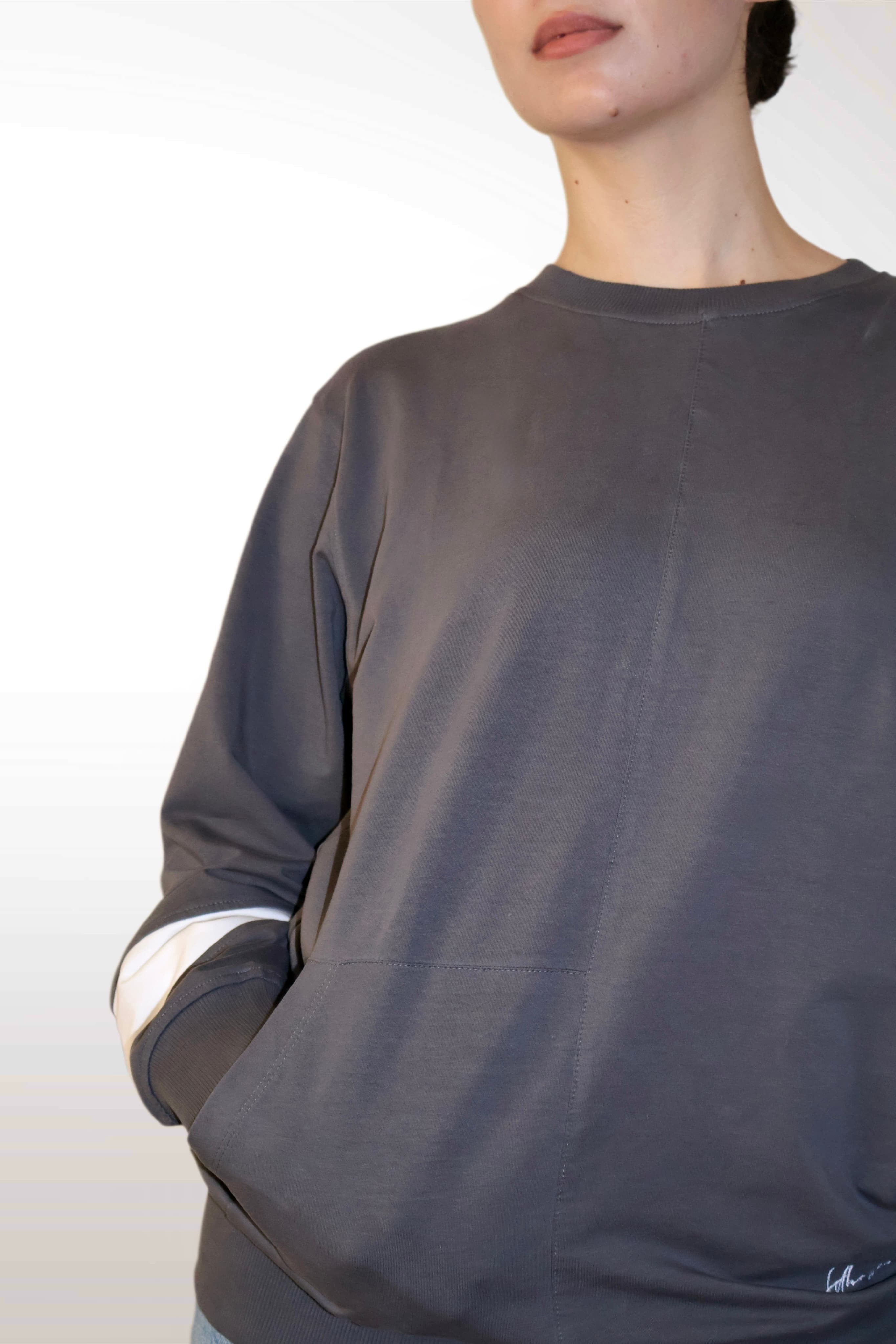 Detail of a heavyweight cotton sweatshirt — temporary stand-in, id 482